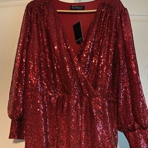 ELOQUII Red Sequin Wrap Dress, NWT, Size 18